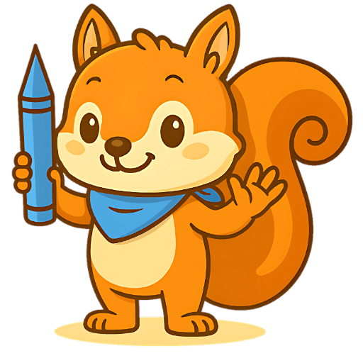 Chispas la ardilla saludando con un lápiz azul - Dibujos bonitos