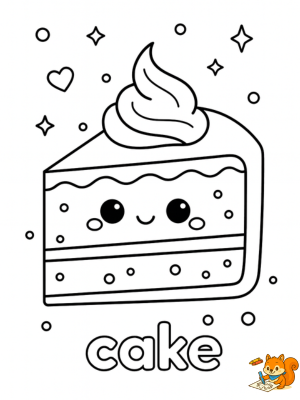 Dibujo bonito de tarta kawaii para colorear e imprimir