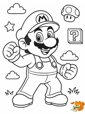 Mario feliz con fondo de estrellas y bloques para colorear – dibujos bonitos