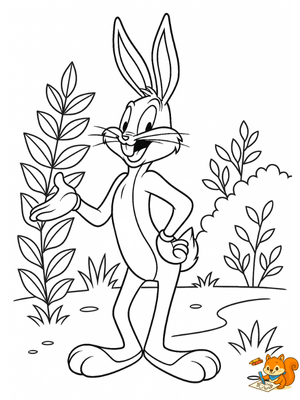 Conejo simpático saludando en un bosque para colorear – dibujos bonitos