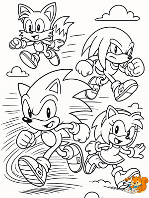Dibujo para colorear de Sonic con sus amigos