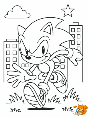 Dibujo de Sonic para colorear en la ciudad