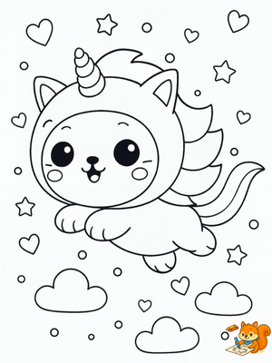 Gatito unicornio adorable para colorear