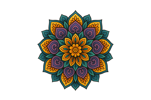 Mandala simétrico con colores vivos – Dibujos para colorear para imprimir o pintar online