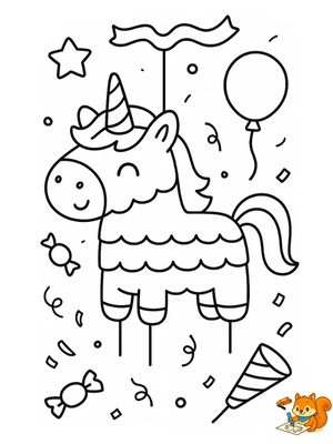 Dibujo bonito de piñata unicornio para colorear