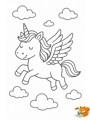 Unicornio con alas estilo Pegaso para imprimir y colorear