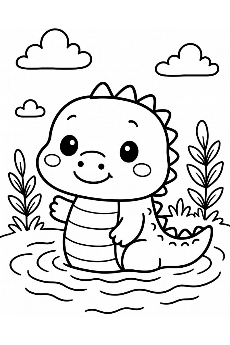 Cocodrilo dibujo kawaii para colorear
