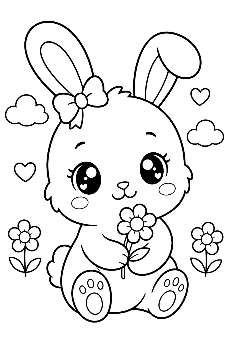Dibujo adorable de conejos kawaii para colorear e impirmir en casa