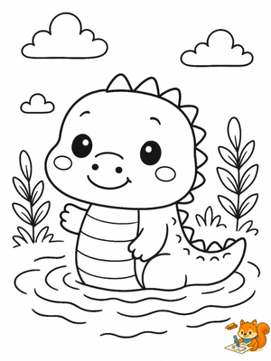 Dibujo para colorear: Cocodrilo dibujo kawaii