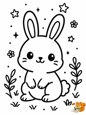 Dibujo para colorear: Conejos kawaii para colorear