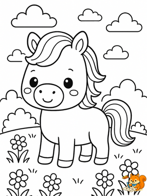 Dibujo para colorear: Caballos kawaii para colorear