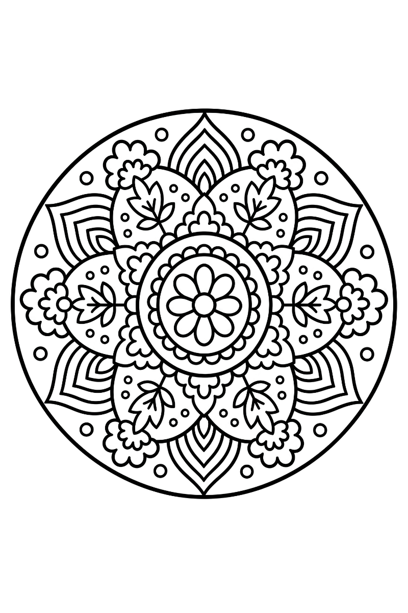 Mandala para niños de 8 a 12 años para colorear con diseño floral detallado