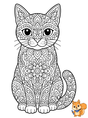 Dibujo para colorear: Mandala de gato