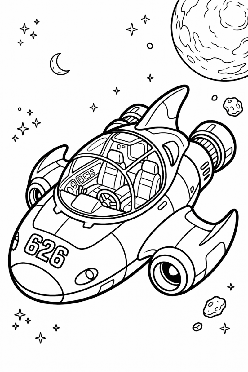 Dibujo nave de Stitch para colorear en el cielo entre nubes