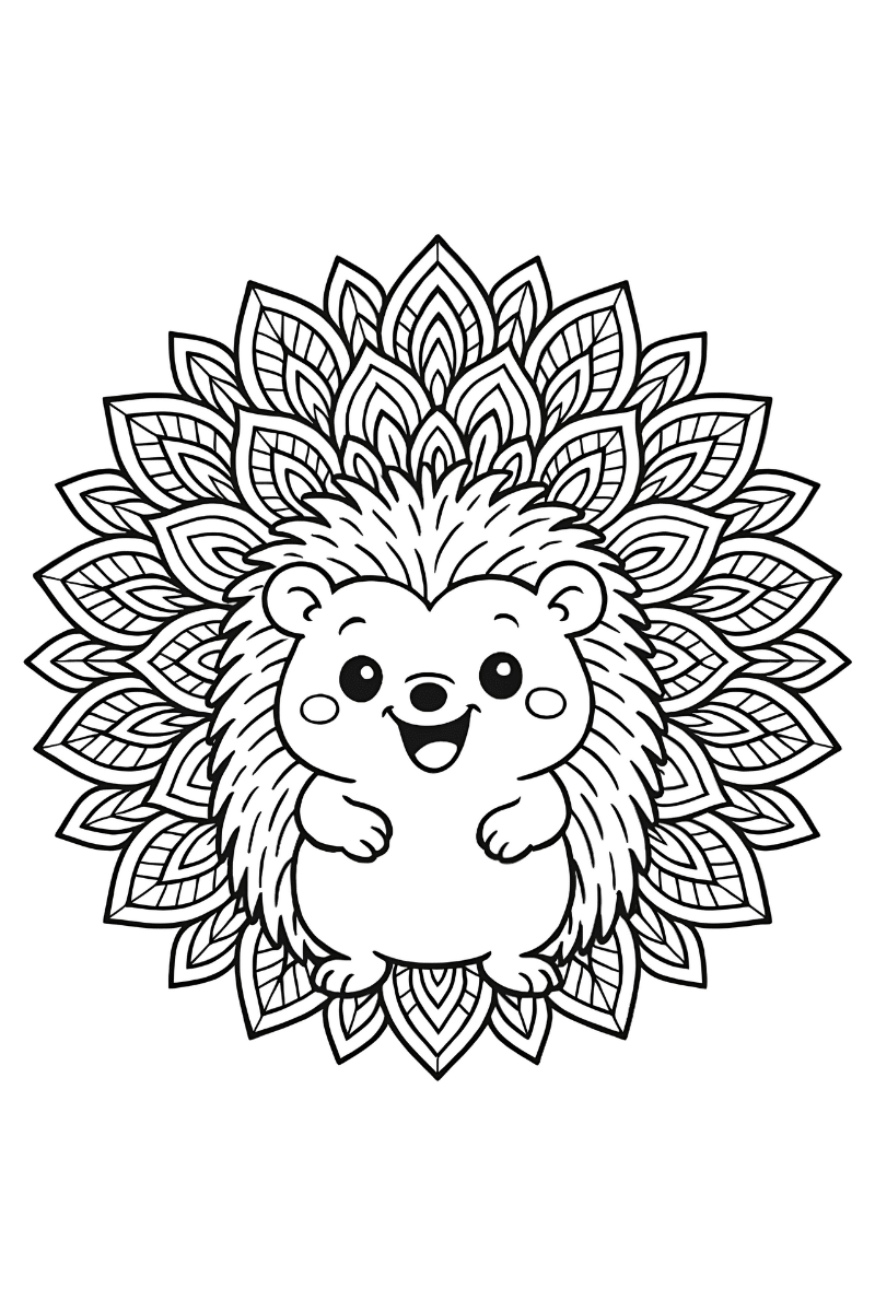 Mandala erizo adorable para imprimir y colorear para niños