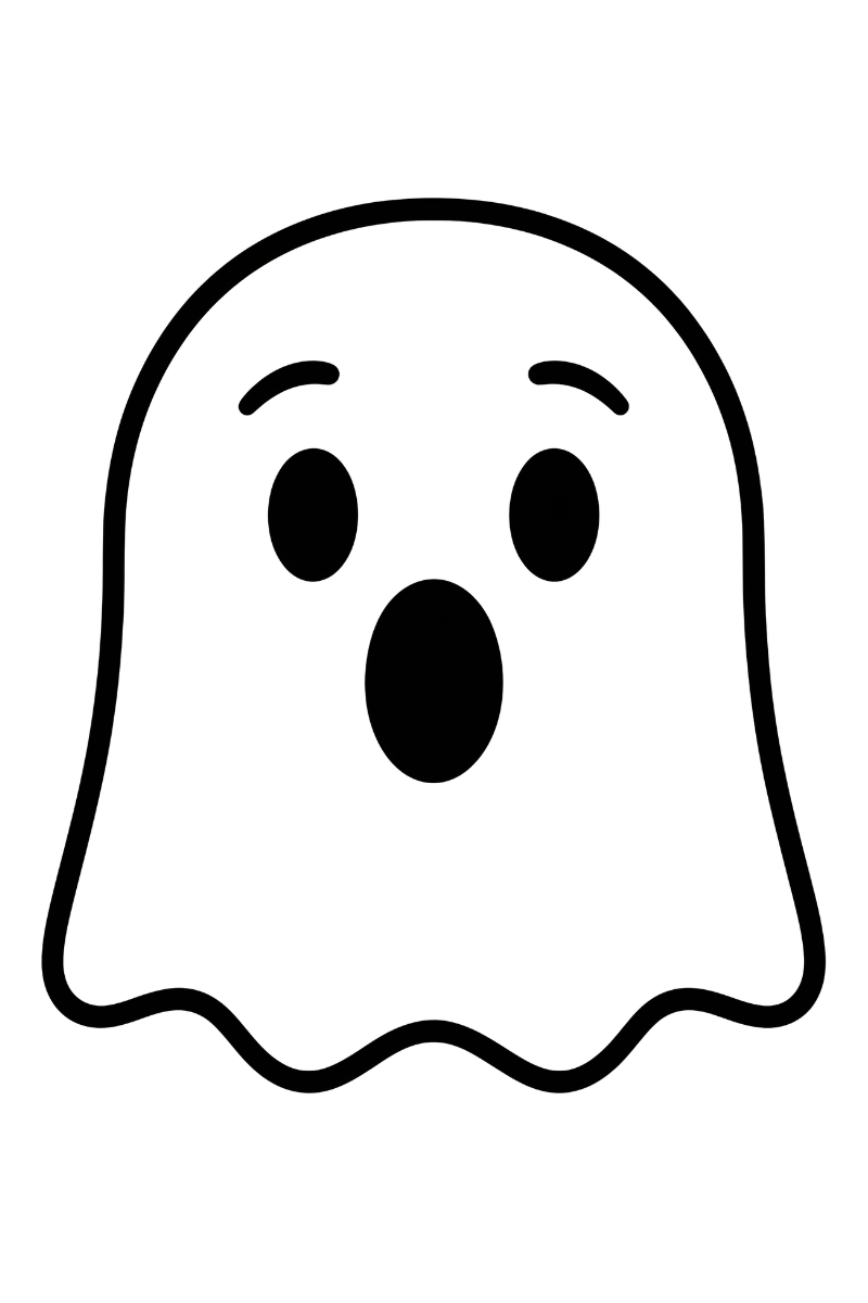 cara de fantasma dibujo simple con contorno grueso y mejillas para niños