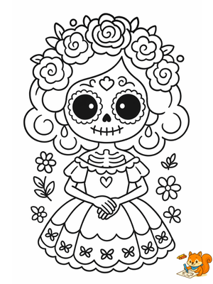 Dibujo para colorear: Catrinas kawaii