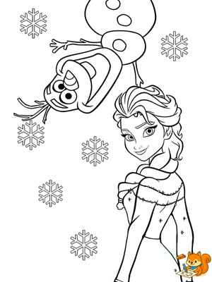 Dibujo para colorear: Elsa y Olaf para colorear