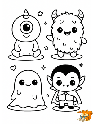 Dibujo para colorear: Monstruos kawaii para colorear