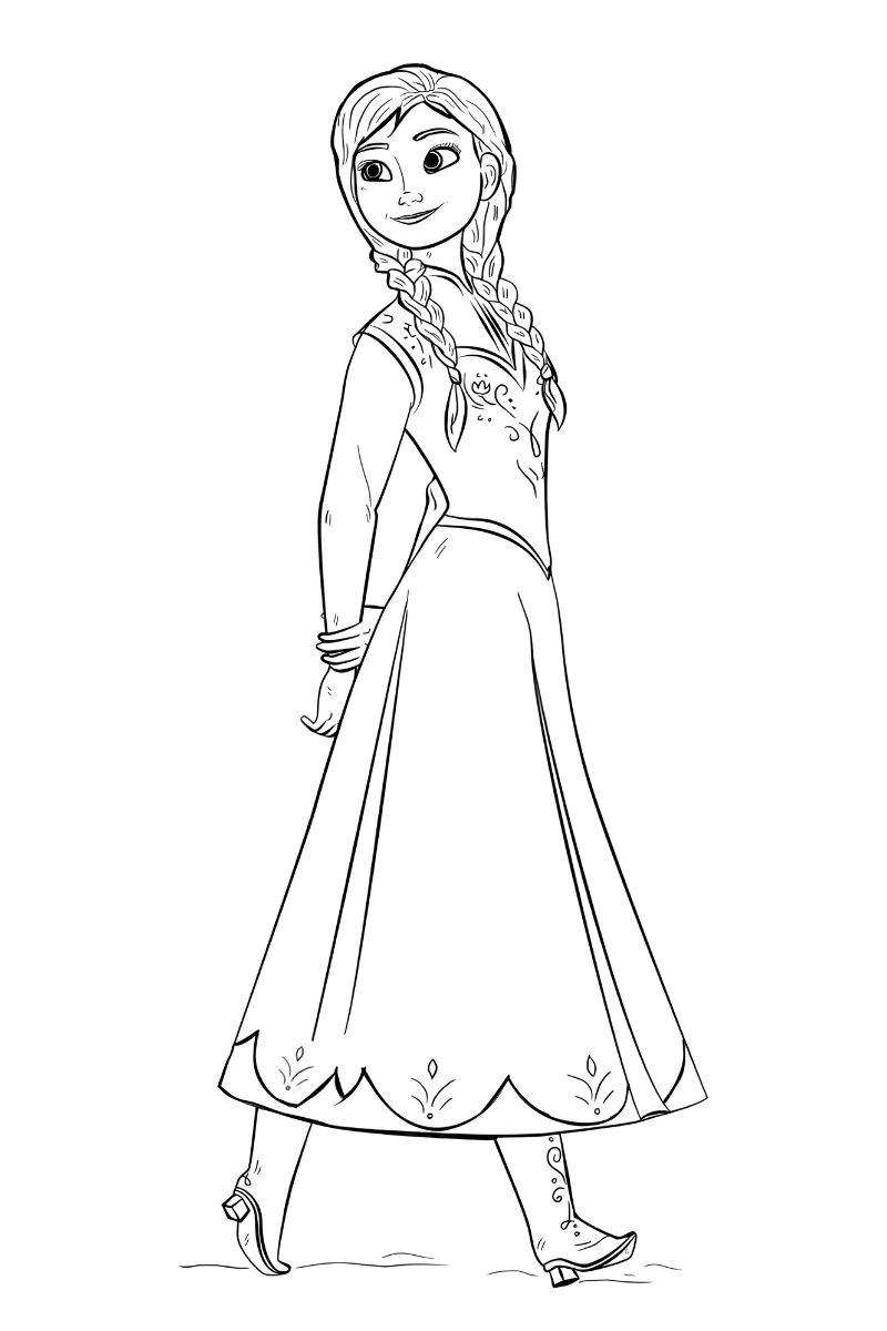 anna frozen dibujo de Anna caminando con chaleco decorado y borde en ondas
