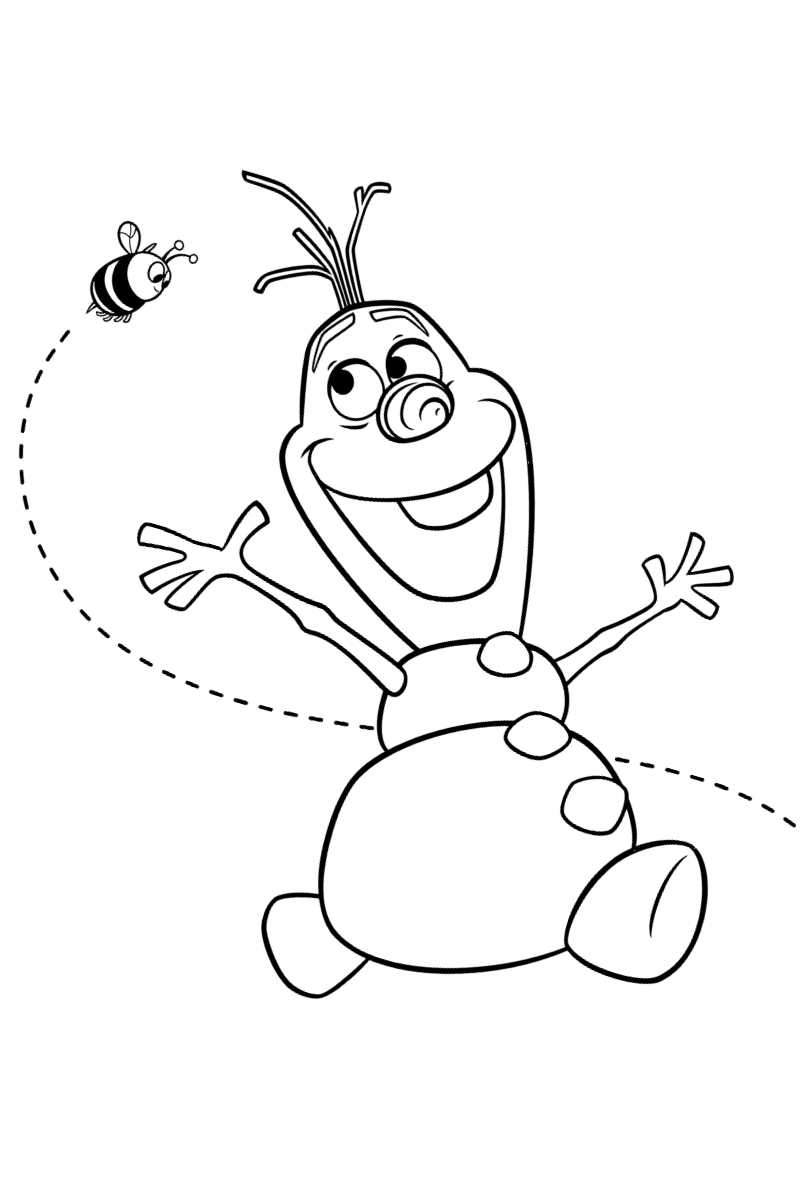 dibujo olaf con abeja volando y brazos abiertos