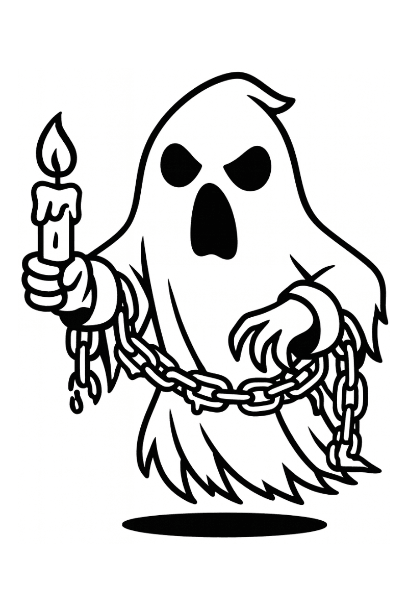 Dibujos de fantasmas con cadenas para colorear e imprimir en A4
