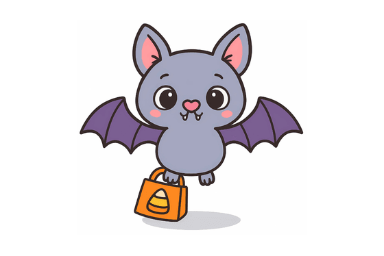 Murciélago kawaii de Halloween para colorear e imprimir