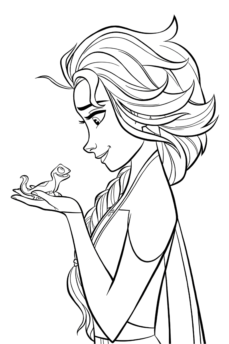 elsa dibujos de frozen 2 para colorear con salamandra del fuego