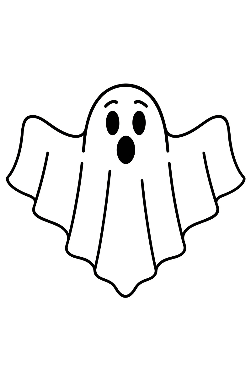 fantasma dibujo facil con sábana extendida y boca en “ooo” listo para imprimir en A4