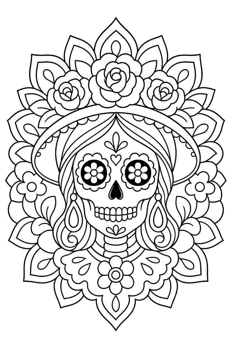 mandalas catrinas para imprimir y colorear en A4