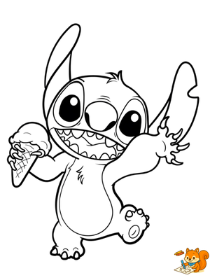 Dibujo para colorear: Stitch con helado
