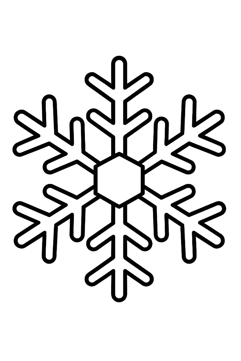 copo de nieve dibujo para colorear con seis brazos simétricos y hexágono central para colorear
