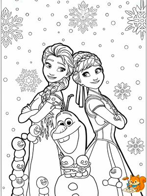 Dibujo para colorear: Elsa Anna y Olaf para colorear