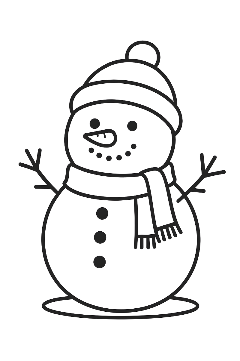dibujos de navidad muñeco de nieve para colorear e imprimir sonriente con bufanda