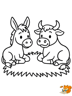 Dibujo para colorear: Mula y buey dibujo