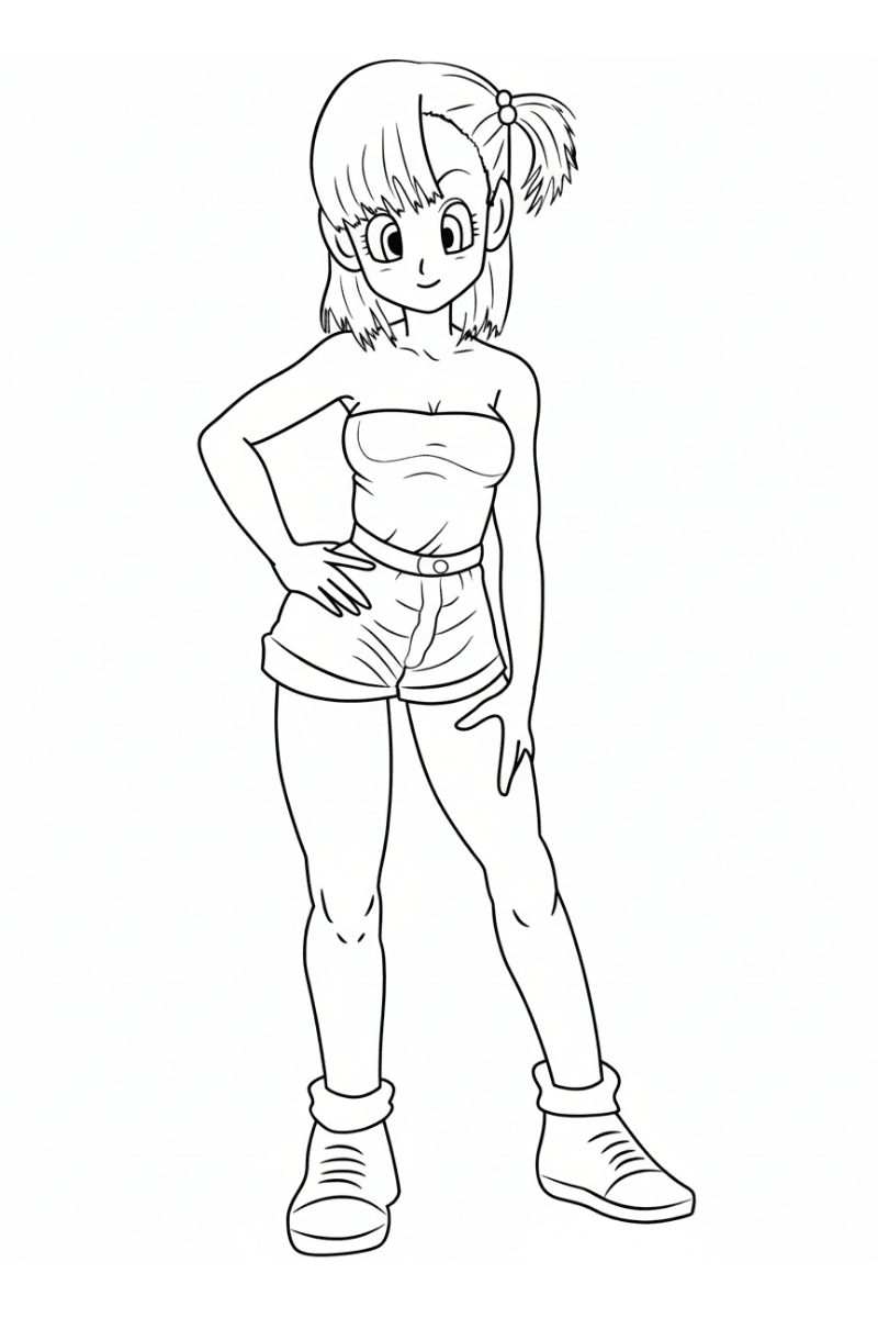 bulma para colorear A4 con cabello azul y botas altas