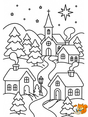 Dibujo para colorear: Dibujo pueblo navideño