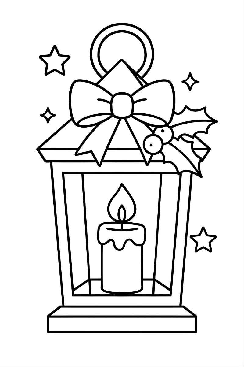 dibujos de faroles navideños para colorear e imprimir con vela y lazo