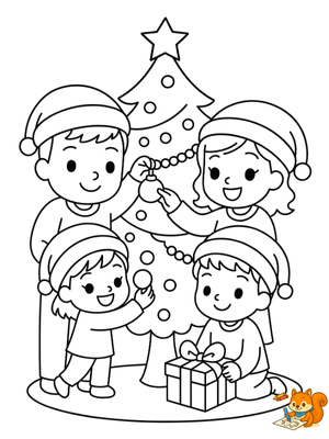 Dibujo para colorear: Dibujos de navidad en familia