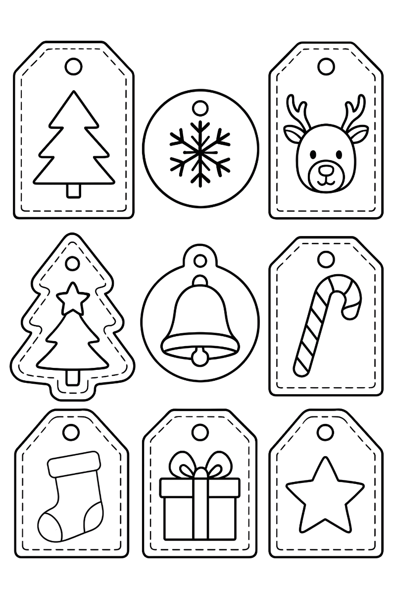 etiquetas para regalos de navidad para imprimir en A4 con árbol, reno, campana y más listas