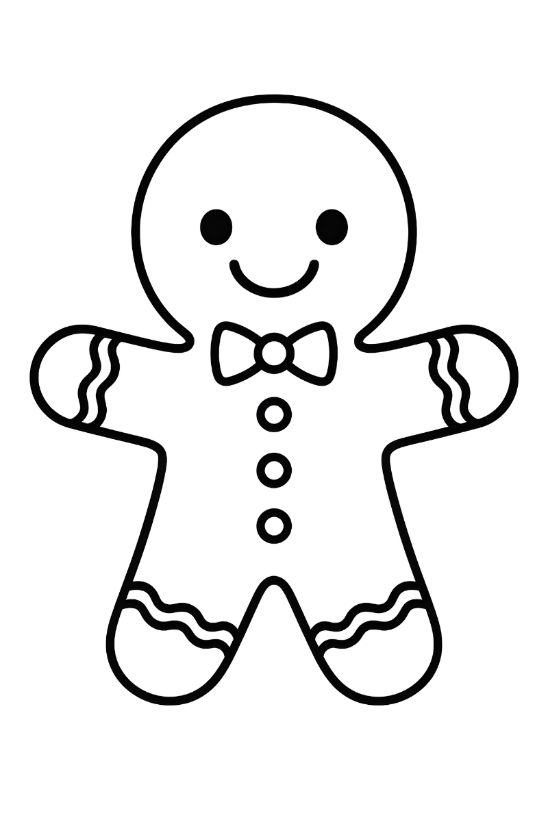galleta de jengibre dibujo para colorear e imprimir con lazo y botones para pintar en Navidad