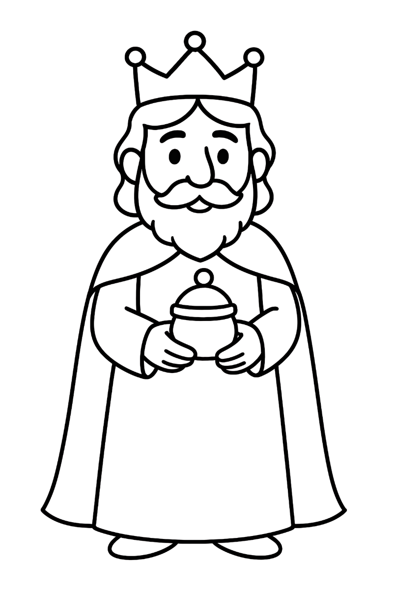 gaspar rey mago dibujo para colorear e imprimir con corona y regalo de incienso