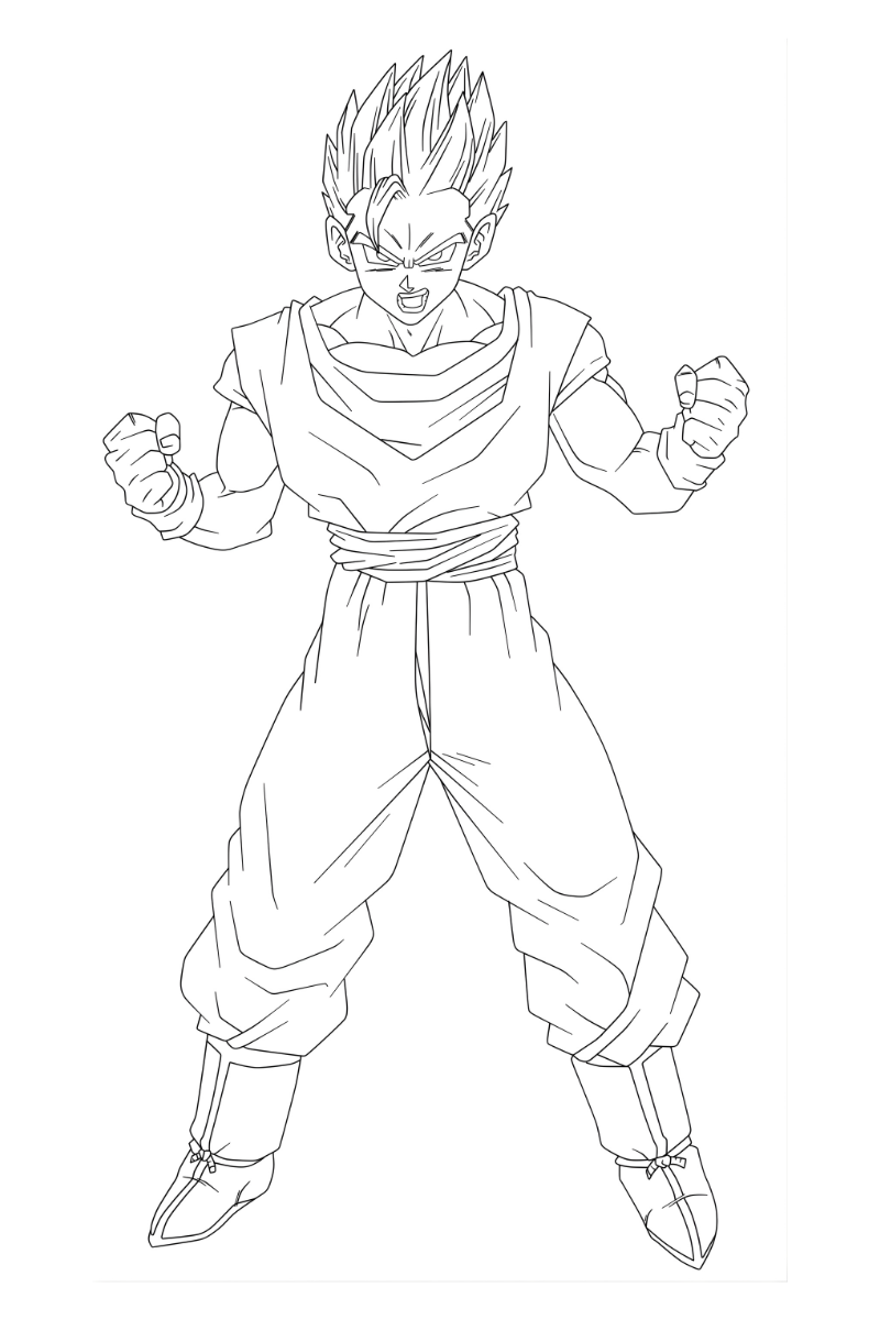 gohan para colorear e imprimirde pie con puños cerrados y pelo en pico