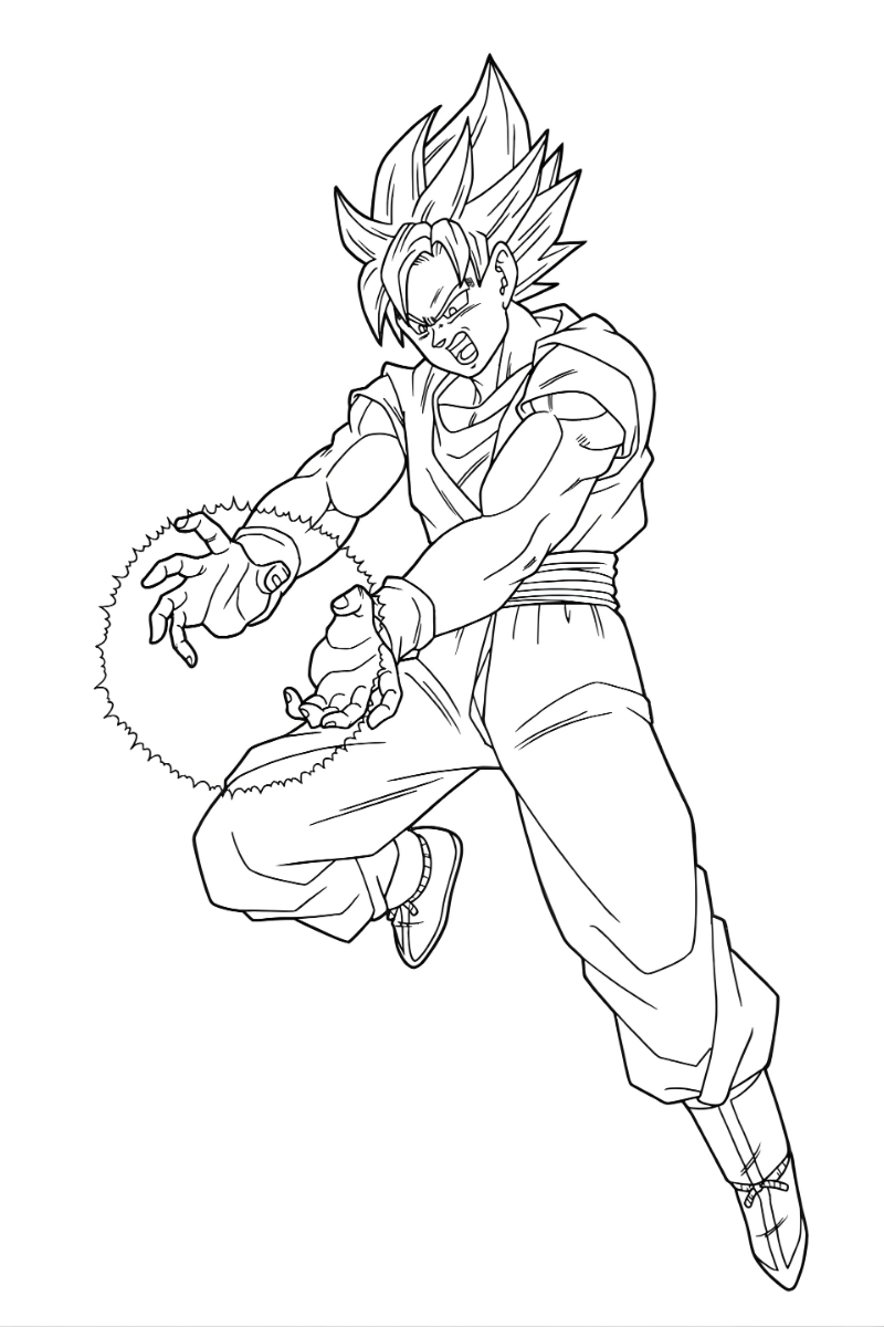 goku super saiyan dibujo para colorear concentrando un ataque con aura circular