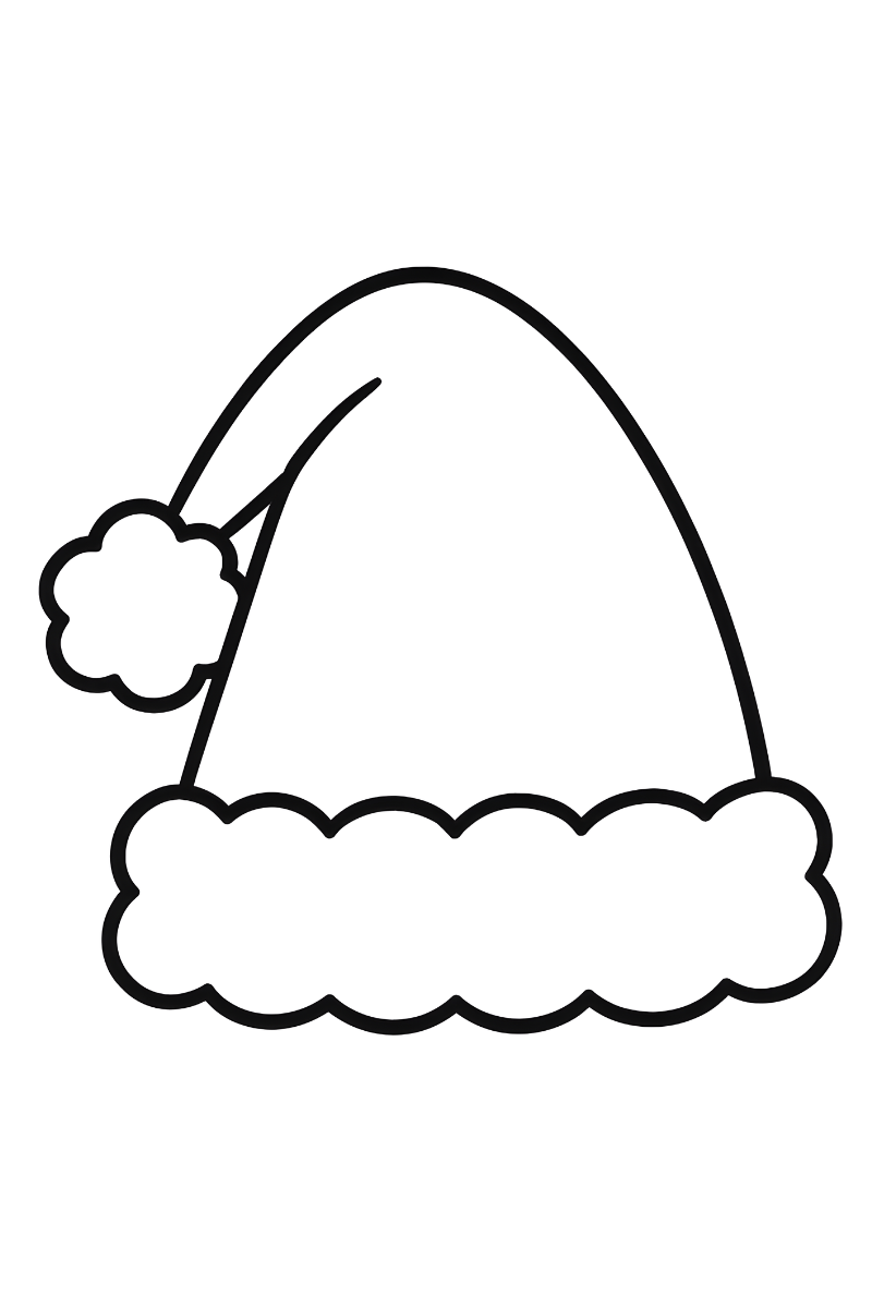 gorro de navidad dibujo para colorear e imprimir con pompón y franja esponjosa para colorear