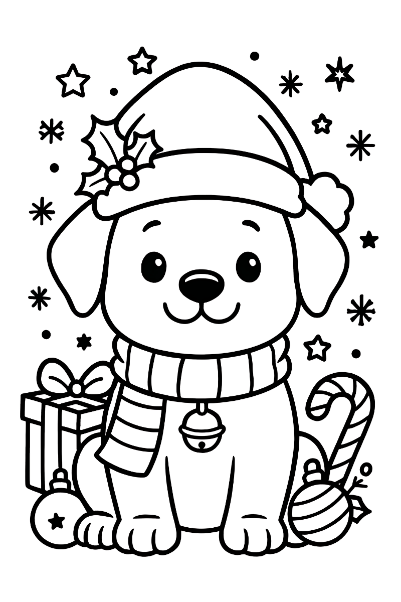 perro navidad dibujo para colorear e imprimir tierno con gorro y bufanda para colorear