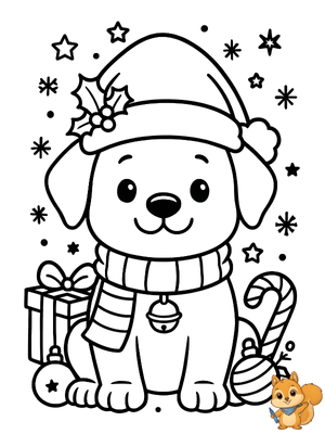 Dibujo para colorear: Perro Navidad dibujo