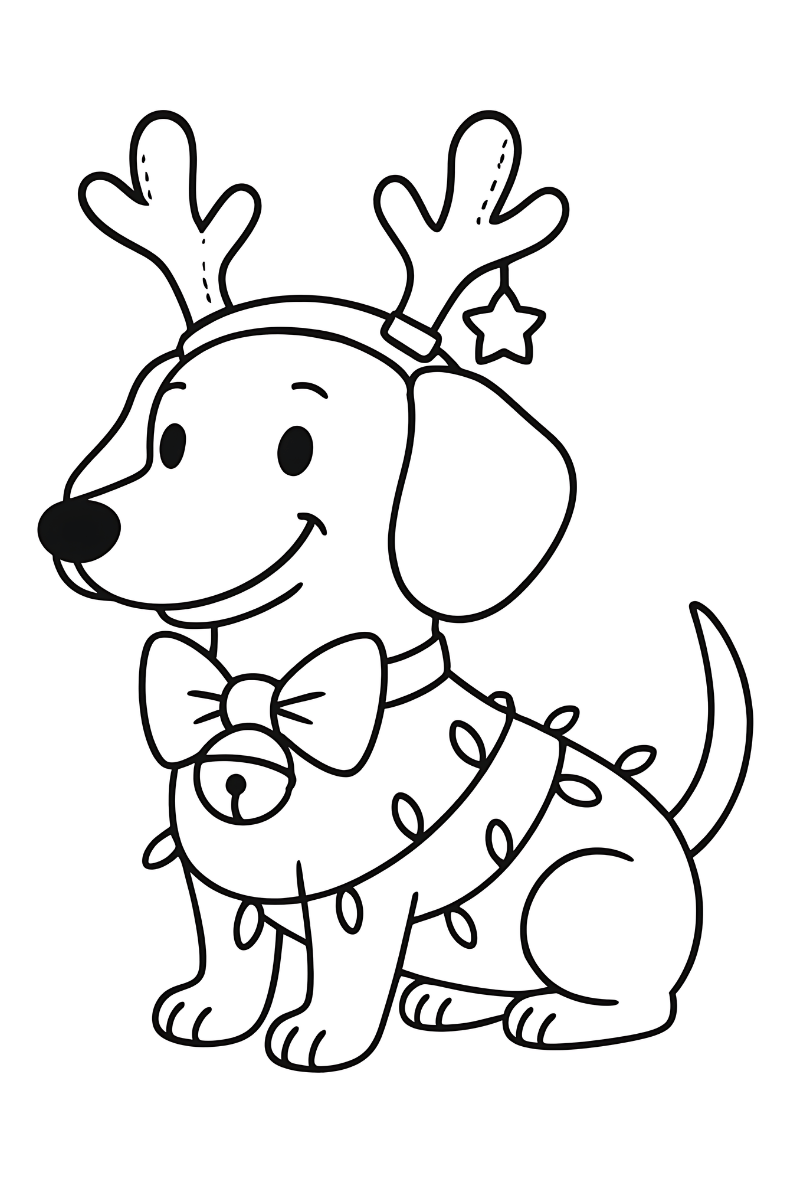 perro salchicha navidad dibujo para imprimir y colorear alargado con estrella colgante