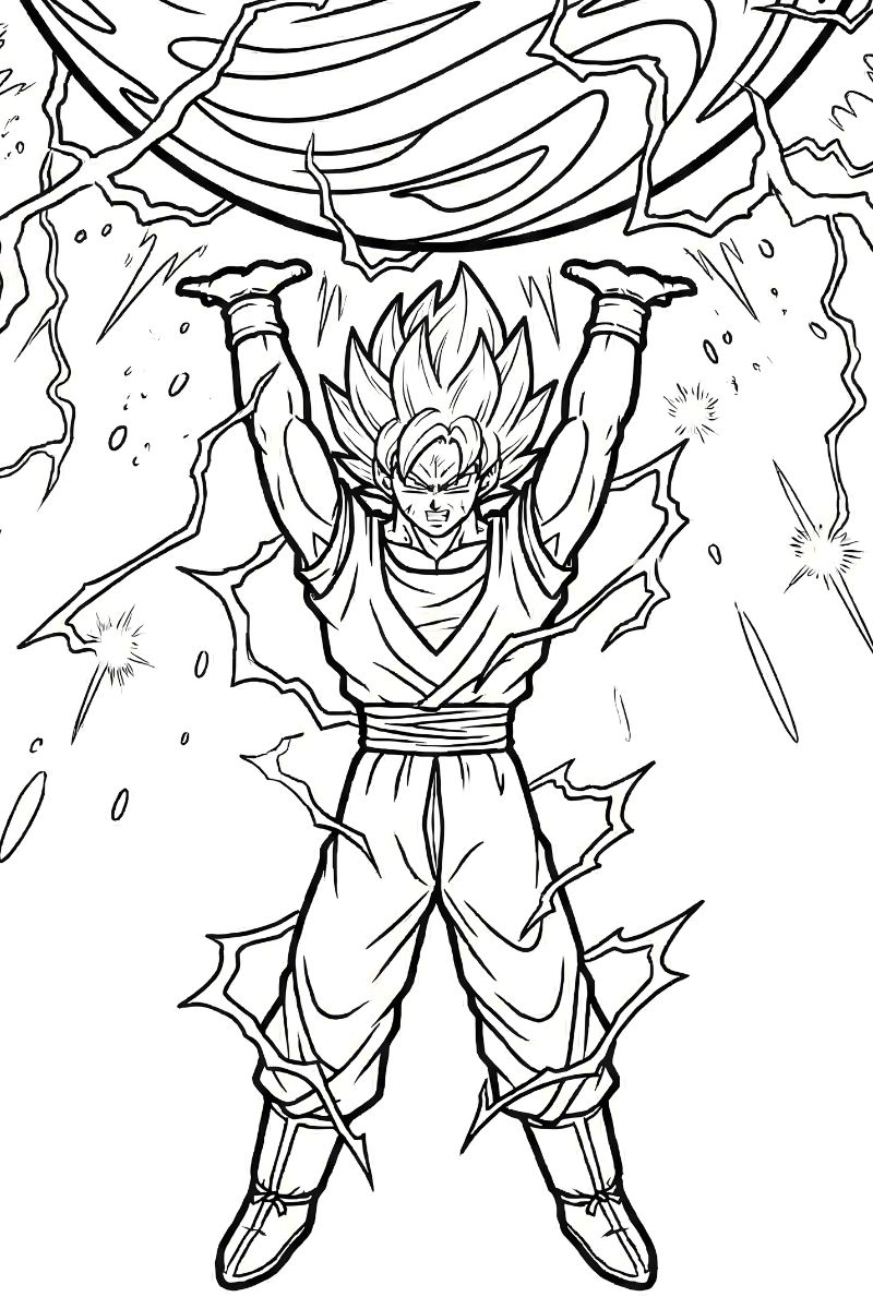 goku genkidama para colorear levantando una gran esfera de energía