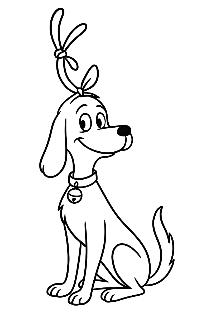 perro del grinch dibujo para colorear e imprimir sentado con cuerno de reno